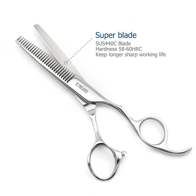KINSARO 5.5" Hair Thinning Scissors Barber Scissors Professional Sharp Hairdresser Hair Thinning Shears 28 Teeth 440C Silvery Convex Edge Blade Blind Hole KINSARO for Hairdresser Barber or Home Use - Image 3